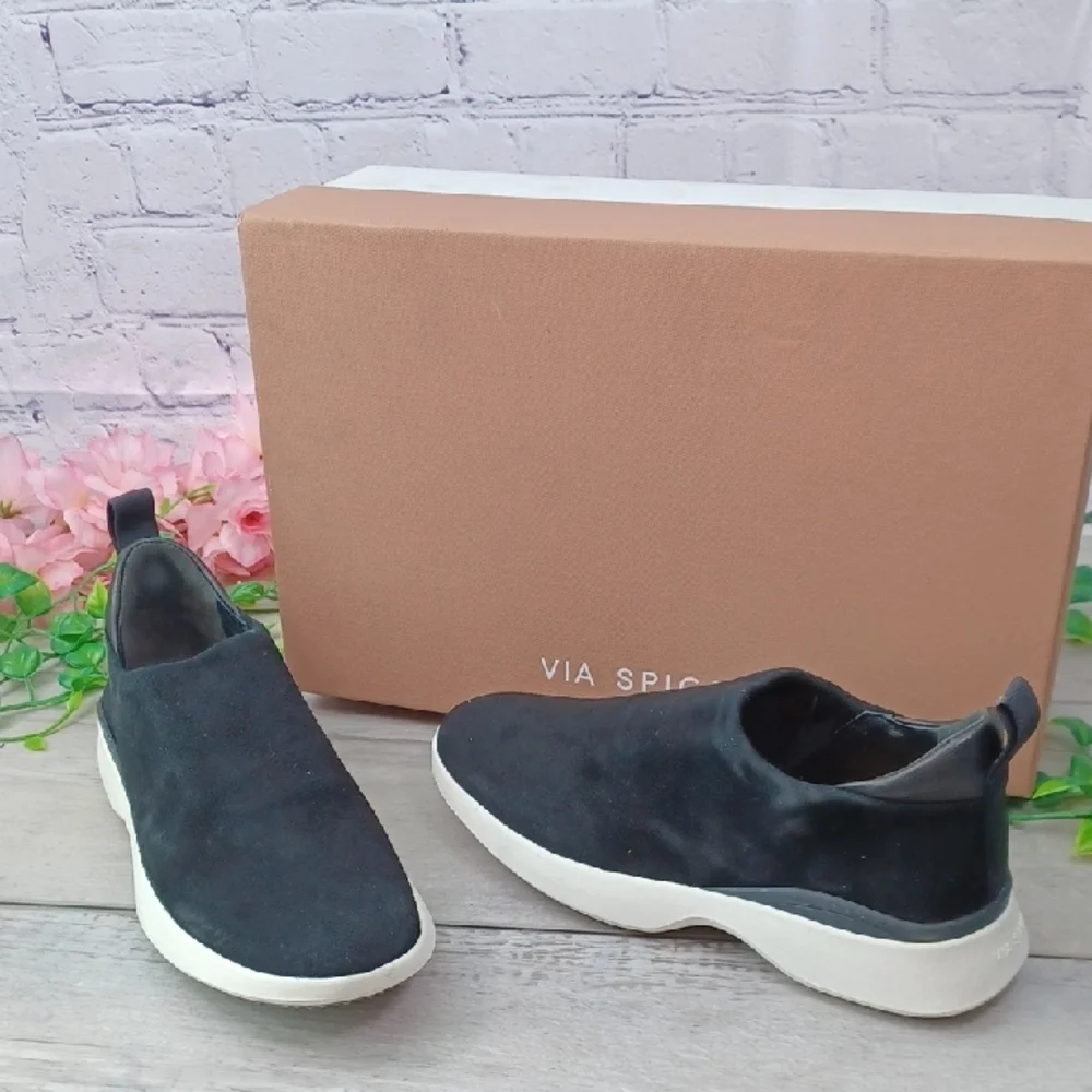 Via Spiga Laverno Black Suede Slip On Sneakers NIB